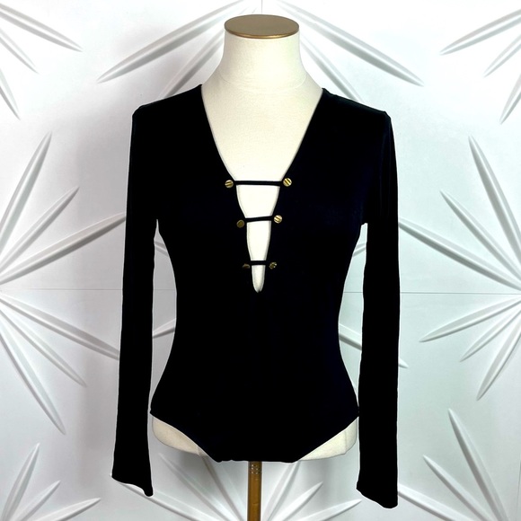 Charlotte Russe Tops - Bodysuit Plunging Neck Line & Gold Buttons